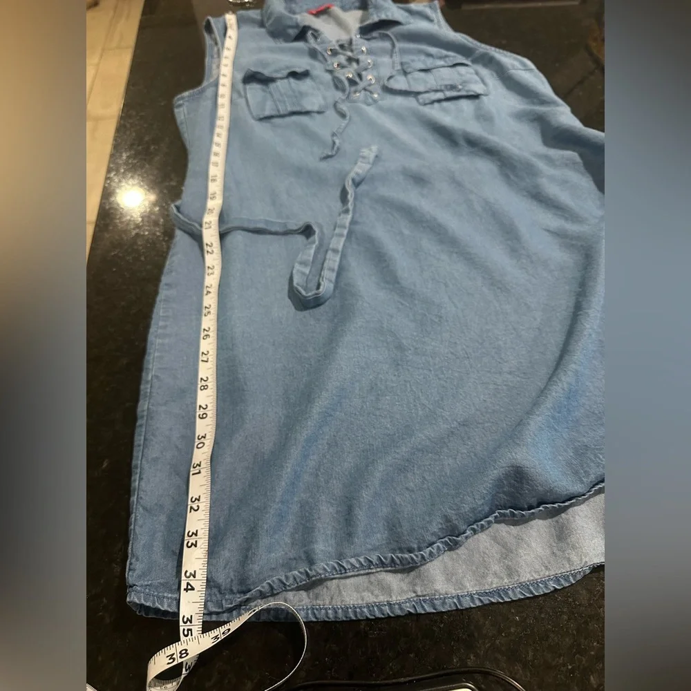 Guess Sleeveless Denim chambray dress lace up bodice with Belt Sz Xl western - Picture 9 of 9